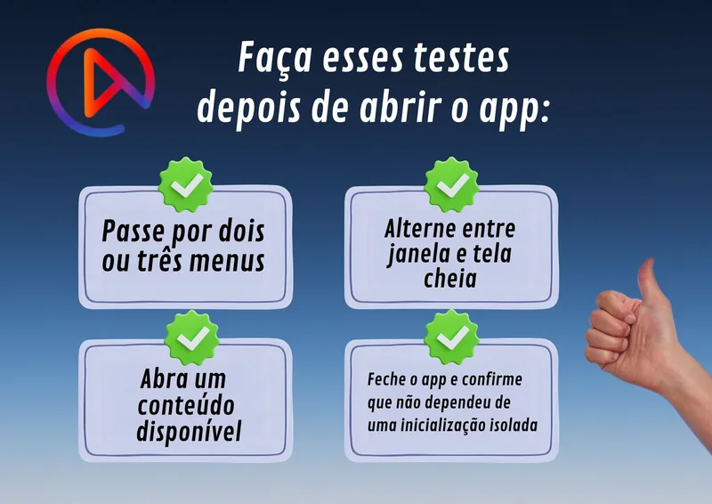 Ícones com testes para fazer depois de abrir o UniTV